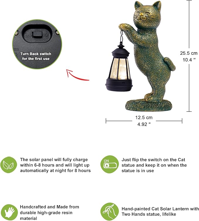 Nacome Christmas Cat Outdoor Statues for Garden: Outside Decor with Lantern Clearance for Yard Art Lawn Ornaments Porch Patio Balcony - Birthday Gifts for Grandma Mom Women