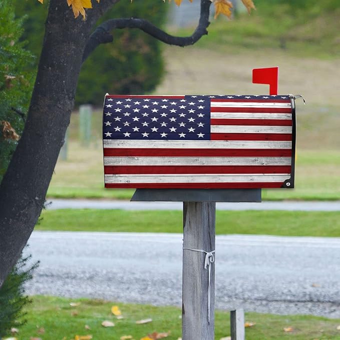American Flag Wooden Mailbox Cover Magnetic Mailboxes Wraps Letter Post Box Cover Decorative Standard Size 18x21 in Garden Yard Decor