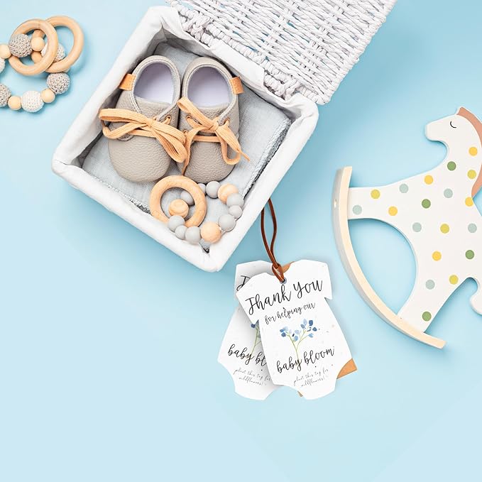 Onesie Seed Paper – 15Pcs Blue Baby Shower Favors for Guests with Wildflower Seeds, Writable & Plantable, Baby Shower Gifts for Guest