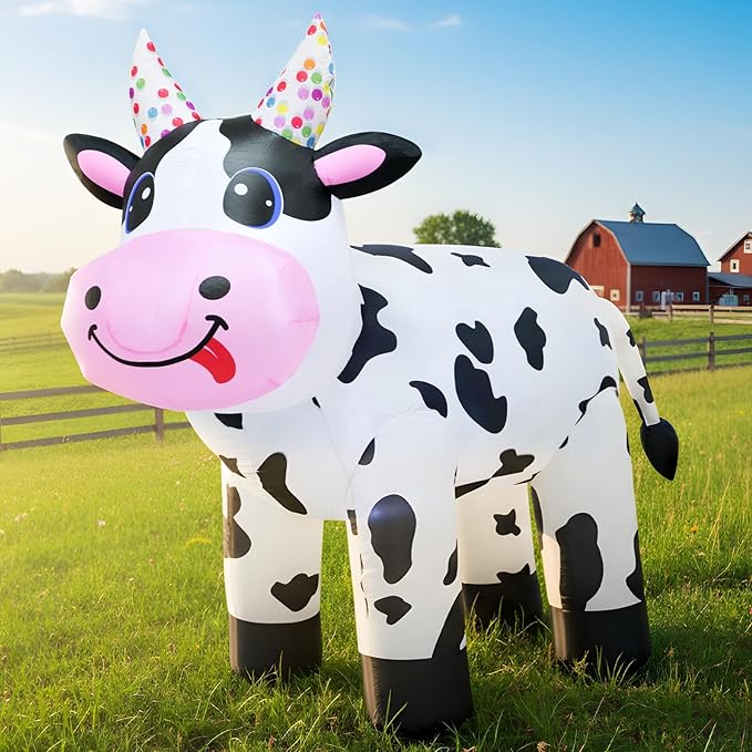 4FT Christmas Spring Farm Ranch Inflatable Cute Farm Cow Blow up Decoration with LED Light Outdoor Indoor Yard Graden Lawn Party Holiday Decor