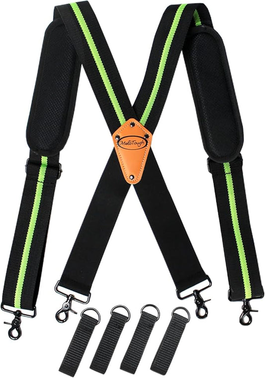 MELOTOUGH Tool Belt Suspenders Tool belt Harness for Heavy Duty Work belt with Movable shoulder Pads, Quick lobster clasp (Green Strip)