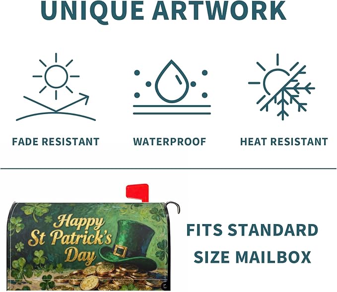 Happy St. Patrick's Day Mailbox Covers Magnetic Standard Size Green Shamrock Hat Gold Coin Print Saint Patricks Holiday Outdoor Decorative Letter Box Cases for Home Garden Outside Decor, 21x18 Inch