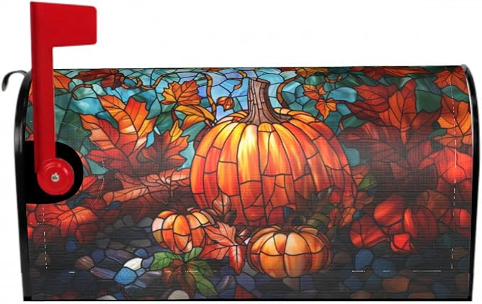 Giwawa Stained Glass Pumpkin Mailbox Cover Autumn Mail Box Covers Fall Mailbox Covers Magnetic Standard Size 18 x 21 Thanksgiving Decorations Outdoor Harvest Mailbox Wrap