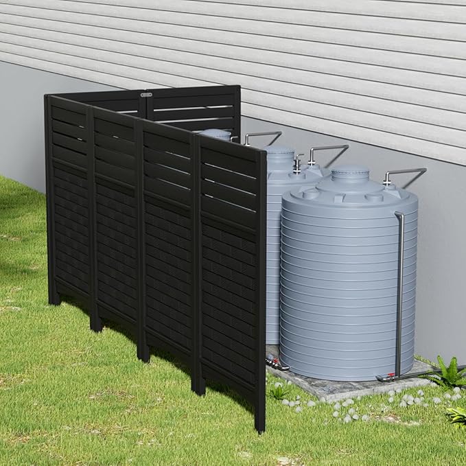 KINYING Air Conditioner Fence Privacy Screen, 2 Panels Pool Equipment Trash Can Enclosure Screen for Outdoor,Resin Fence Panels Kit,45" (H) x 22" (W) Per Panel, Black