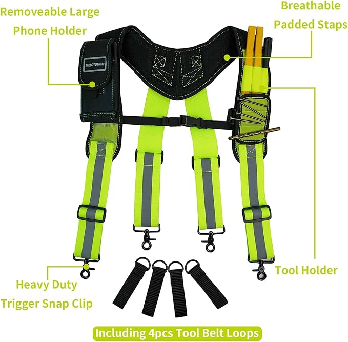 MELOTOUGH Magnetic Tool Belt Suspenders with Magnetic WristBand for Work Belt Padded Suspenders Constrcution
