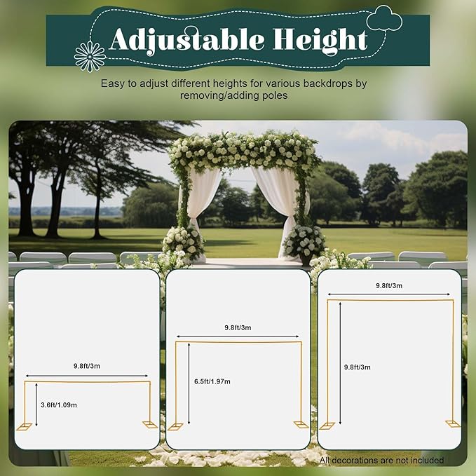 Square Backdrop Stand Wedding Arches for Ceremony Party Arch Backdrop Stand Square Arch for Weddings/Anniversaries/Birthday Parties Home Decor Gold