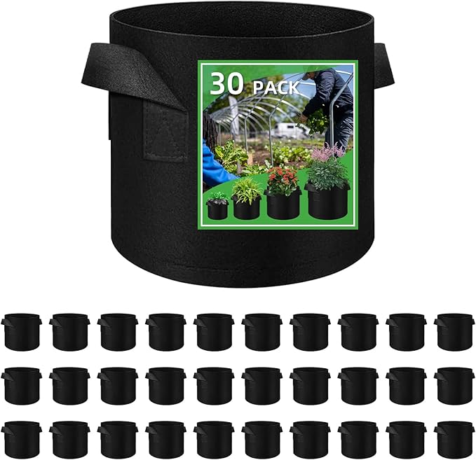 30 Pack 10 Gallon Plant Grow Bags, Breathable Felt Non-Woven Aeration Fabric Plant Grow Pots, Garden Planting Containers for Nursery Vegetable Flower Grow Bags with Handles (15.7x11.8inch)