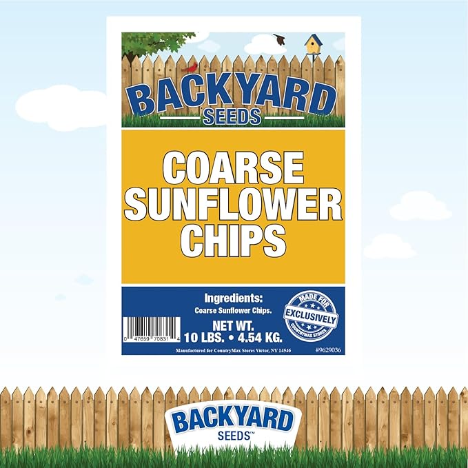 CountryMax Backyard Seeds Coarse Sunflower Hearts Bird Seed – 10 lb Bag | Premium No-Shell Feed for Wild Birds | Ideal for Cardinals, Finches, Chickadees, and More | Mess-Free, High-Energy Nutrition