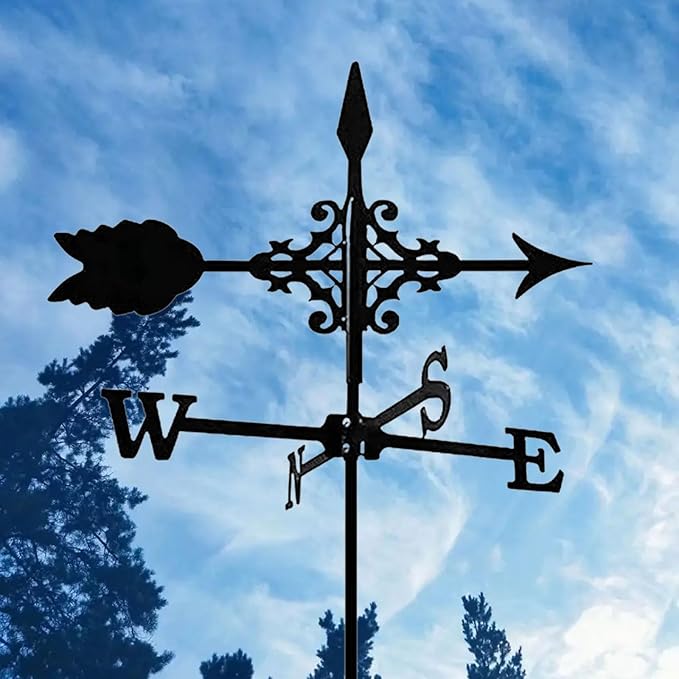Cast Iron Wind Vane Weathercock Metal Weather Vane Wind Direction Indicator Wind Measuring Tool for Garden Decor Farmhouse Decorative Outdoor Garden Wind(Color:C)