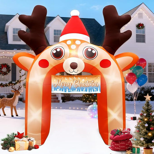 10 FT Giant Reindeer Inflatable Reno Inflable Christmas Deer Arch Decoration with LED Lights, Blow Up Decor for Outdoor Yard Lawn Sign Backdrop(Reindeer)