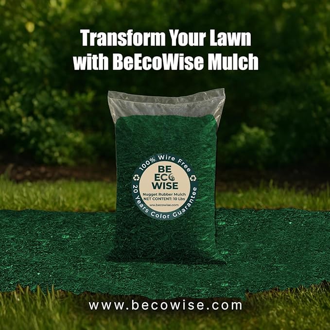 – 100% Wire-Free Premium Grade Shredded Rubber Mulch for Playgrounds & Landscaping | Safe for Kids & Pets, No Replacement Needed, Ultra Durable | Green, 20 lb (1.2 cu ft)