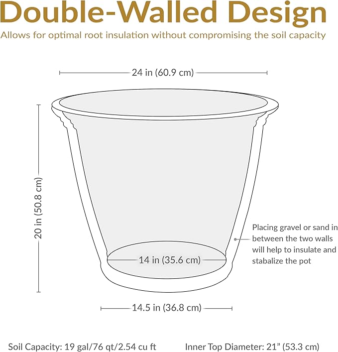 Sunnydaze 24-Inch Anjelica Large Plastic Pot for Plants - Double-Walled Outdoor Polyresin Round Planter Porch Pot with Drillable Drainage Holes - Rust