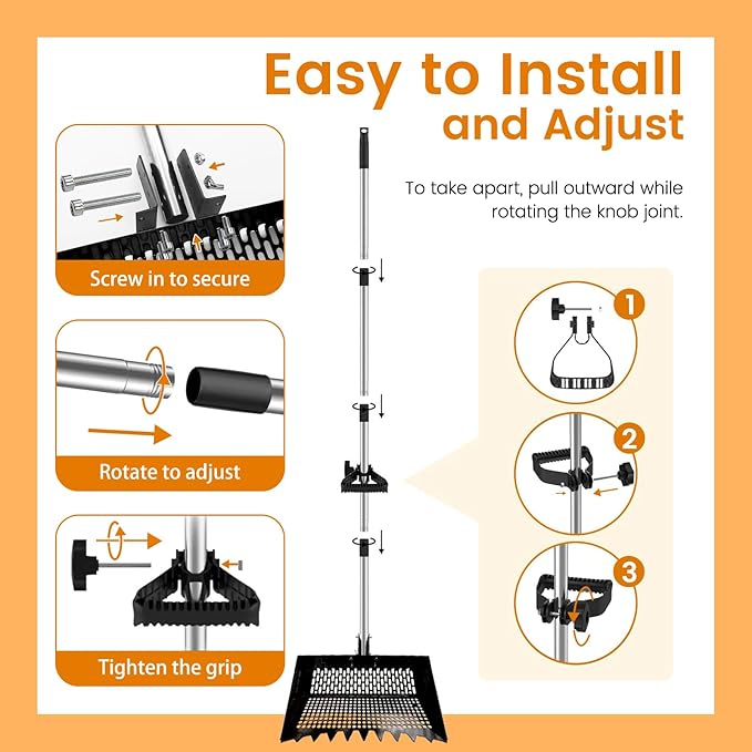 Chicken Poop Scooper for Chicken Coop 304 Stainless Steel Adjustable Angle Durable Sand Sifting Litter Shovel for Farm Animals Cleaning Tools (Black)