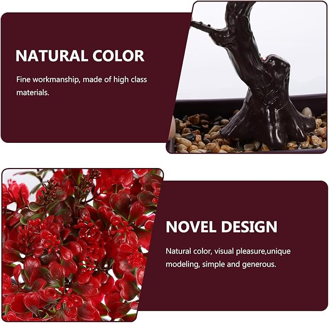 Cabilock Fake Bonsai Tree, Artificial Red Bonsai Tree, Plastic Japanese Potted Pine Decoration for Home Office Showcase Indoor Desktop Display