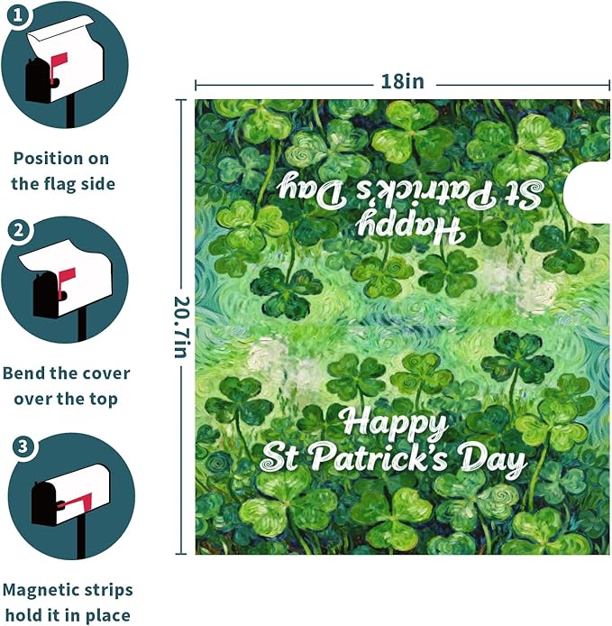 St. Patrick's Day Mailbox Covers Magnetic Standard Size Green Shamrock Lucky Clover Saint Patricks Holiday Spring Outdoor Decorative Letter Box Cases for Home Garden Outside Decor, 21x18 Inch