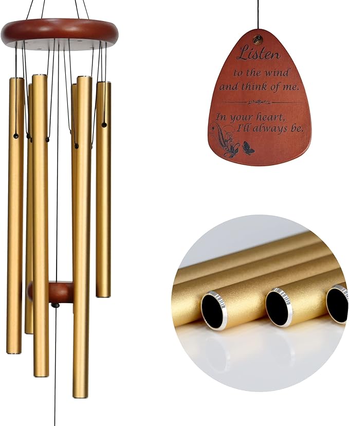 Sympathy Wind Chimes, Memorial Wind Chimes for Loss of Loved One, Bereavement Gift in Memory of Loved One, Memorial Gifts for Loss of Mother Father Condolence Remembrance - Gold