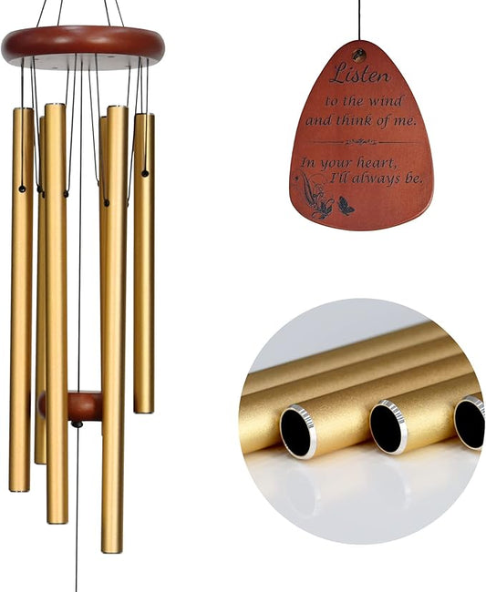 Sympathy Wind Chimes, Memorial Wind Chimes for Loss of Loved One, Bereavement Gift in Memory of Loved One, Memorial Gifts for Loss of Mother Father Condolence Remembrance - Gold