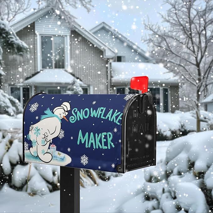Winter Snowman Mailbox Cover Snowflake Maker Magnetic Large Size Mailbox Covers Blue Xmas Santa Claus Decorative Post Letter Box Wrap for Winter Holiday Outdoor Yard Oversized 25.5 X 21 Inch