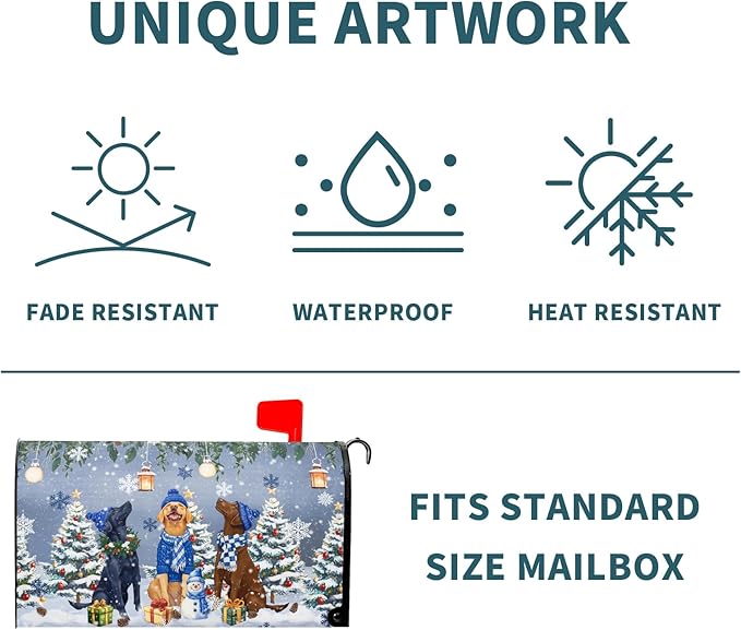 Winter Dog Magnetic Mailbox Cover, 25.5x21 Inch Christmas Puppy Tree Snowman Decorative Waterproof Mailbox Wrap Letter Post Cover Large Size for Garden Yard Outdoor Season Outside