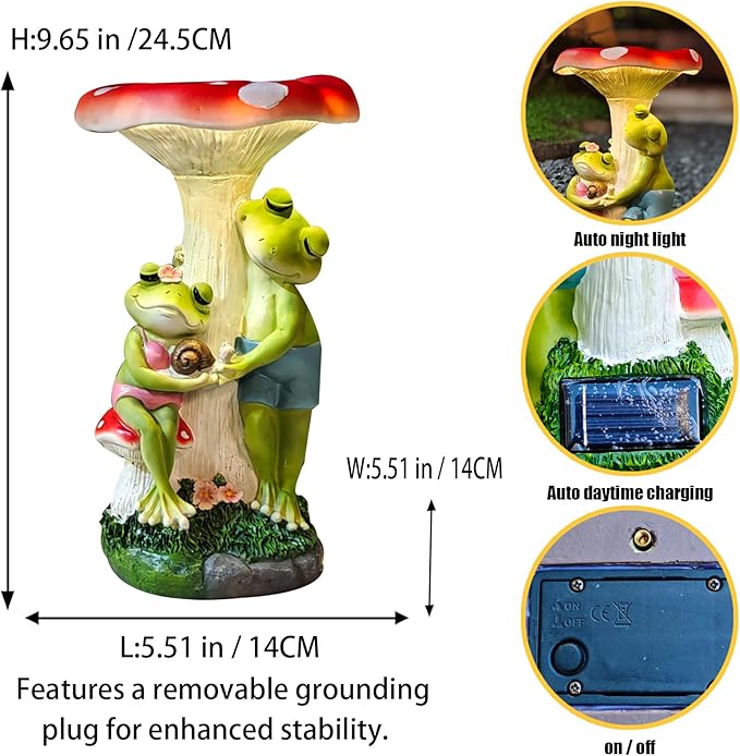 Solar Powered Frog Garden Statue, Outdoor Resin Frog Sculpture with LED Light, Waterproof Animal Decor for Lawn, Yard, Patio, Garden Accent for Night Lighting, Unique Gift for Nature Lovers