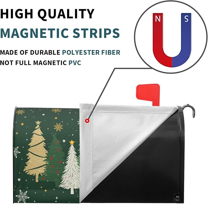 Christmas Large Mailbox Covers Magnetic Oversized Xmas Tree Print Forest Green Winter Mailbox Wraps Holiday Themed Outdoor Decorative Letter Box Cases for Home Garden Outside Decor, 25.5x21 Inch