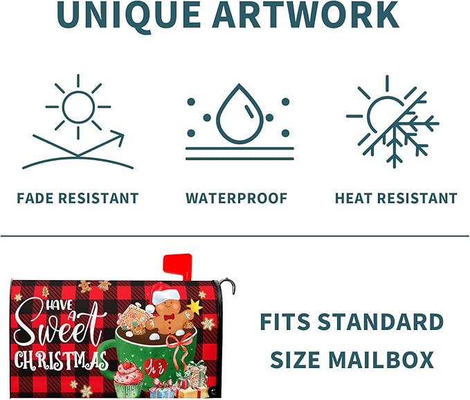 25.5"x21" Gingerbread Mailbox Cover Magnetic Large Size Have A Sweet Christmas Cookies Mailbox Wrap Post Cover with Red Black Buffalo Plaids for Yard Garden Outside Holiday Decor
