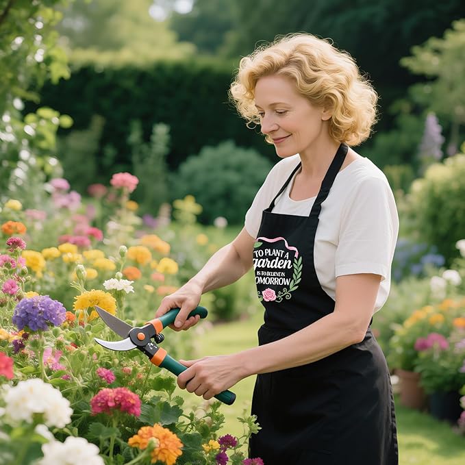 Gardening Apron for Women with Pockets, Adjustable Funny Garden Apron Gifts for Gardener Mom Wife Plant Lover