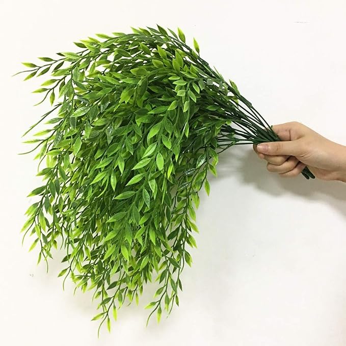 Artificial Weeping Willow, Plastic Plants Greenery Leaves Fake Hanging Vine Faux Ivy Garland UV Resistant for Home Indoor Outdoor Garden Door Wall Baskets Wedding Party Table Decor Decoration - 8 Pcs