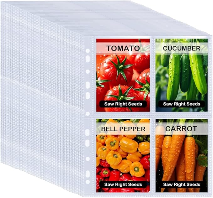 200 Pockets Seed Storage Organizer Sleeves for 3/4 Ring Binder, 50 Pack Garden Seed Packet Organizer(A4), Slot Size 6"×4.1",Large Top Loading Clear Seed Holder Sheet Protectors, Seed Saving Sleeves