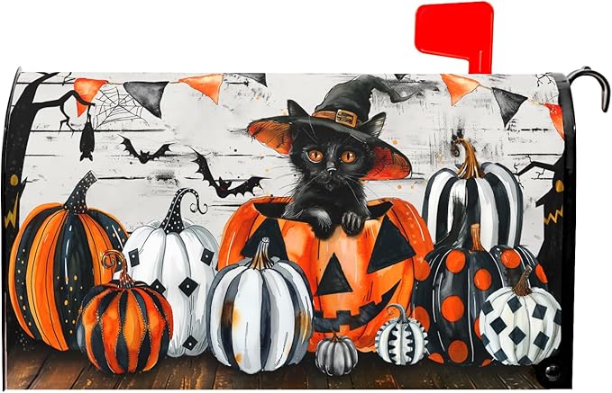 Halloween Mailbox Covers Magnetic Fall Pumpkin Mailbox Covers Magnetic Standard Size 25.5" X 21" Autumn Halloween Mailbox Post Cover Letter Box Cover Home Garden Decor for Outside Decoration