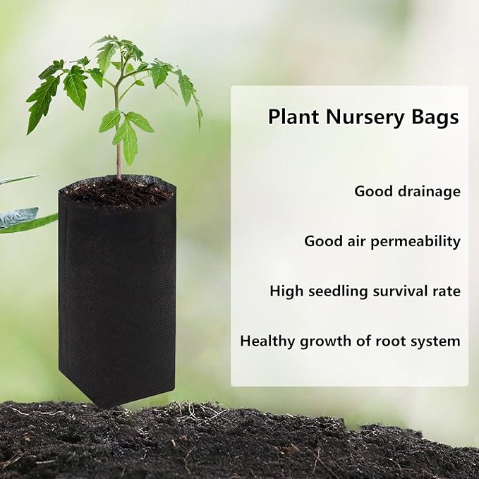 Belit 100 Pcs 13.5" H Nursery Grow Bags, Non-Woven Plants Pots Container for Starting Deep Rooted Plants Vegetable, Flower, Seedling Tree, Black