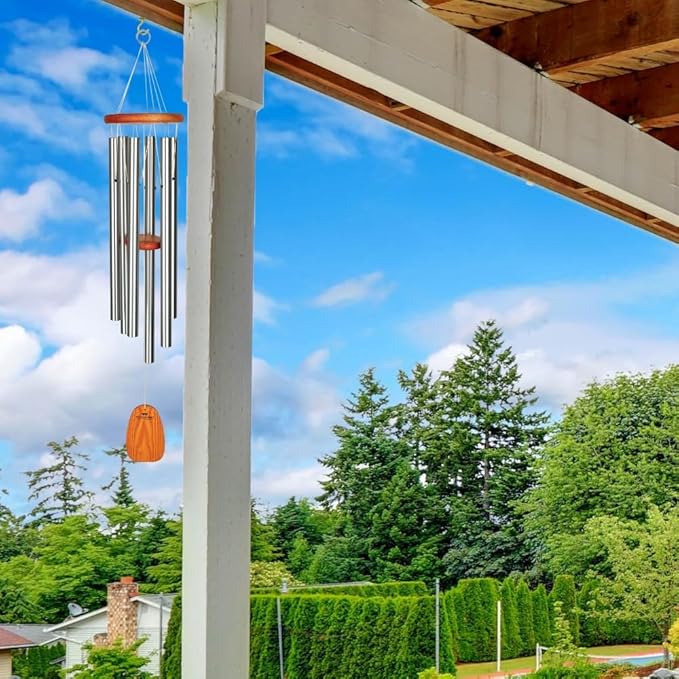 Woodstock Chimes Amazing Grace Wind Chime for Outside 40" Medium Silver,Outdoor Decor for Patio, Porch, Garden, Memorial Gift for Loved Ones AGLS