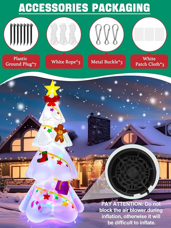 EBANKU 9 FT Christmas Inflatable Xmas Tree Outdoor Decorations, Blow Up Yard Decoration Christmas Tree with Star Gingerbread Man, Build in LEDs, Colorful Rotating Light for Holiday Indoor Garden Lawn