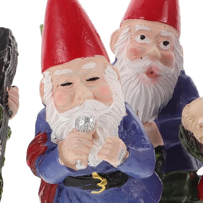 SUPVOX Gnomes Fairy Resin Statues: Happy Gnomes Dancing Celebration Musical Band Garden Gnome Set Mini Gnome Statue Miniature Fairy Gardens Micro Landscape Dwarfs Statue Ornaments 4pcs
