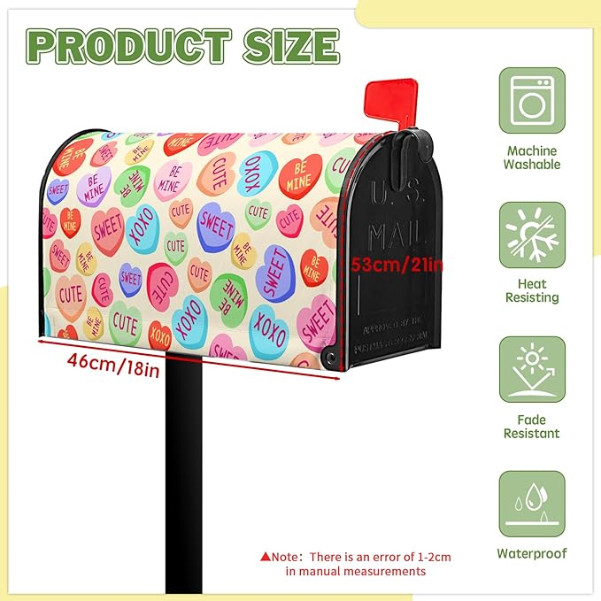 Happy Valentines Day Mailbox Covers Magnetic Standard Size 18X21 Inch Love Heart Candy Mailbox Wraps Cover Decoration Outdoor Garden Home Yard Outside