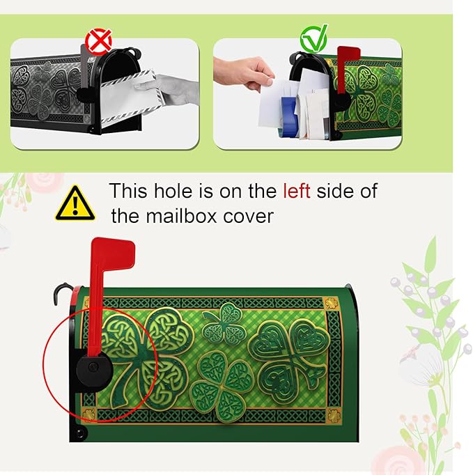St Patrick Day Mailbox Covers Magnetic Standard Size Green Shamrocks Good Luck Four Leaf Clover Mailbox Wraps Happy St. Patrick's Day Mailbox Post Cover Waterproof Garden Decor 21x18 Inch