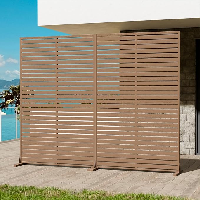 Outdoor Privacy Screen 72" H×47" W HDPE Freestanding Decorative Privacy Fence with Steel Poles and Stand 6 Panel, Air Conditioner Fence Panels, Privacy Screen for Patio Backyard,Balcony, Pool