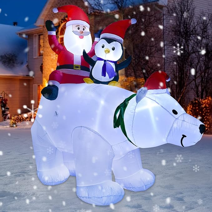 DearHouse 7FT Inflatable Polar Bear Christmas Santa and Penguin, Led Lights Xmas Holiday Blow Up Family Party Decoration Yard Lawn Favors Indoor Outdoor Inflatables