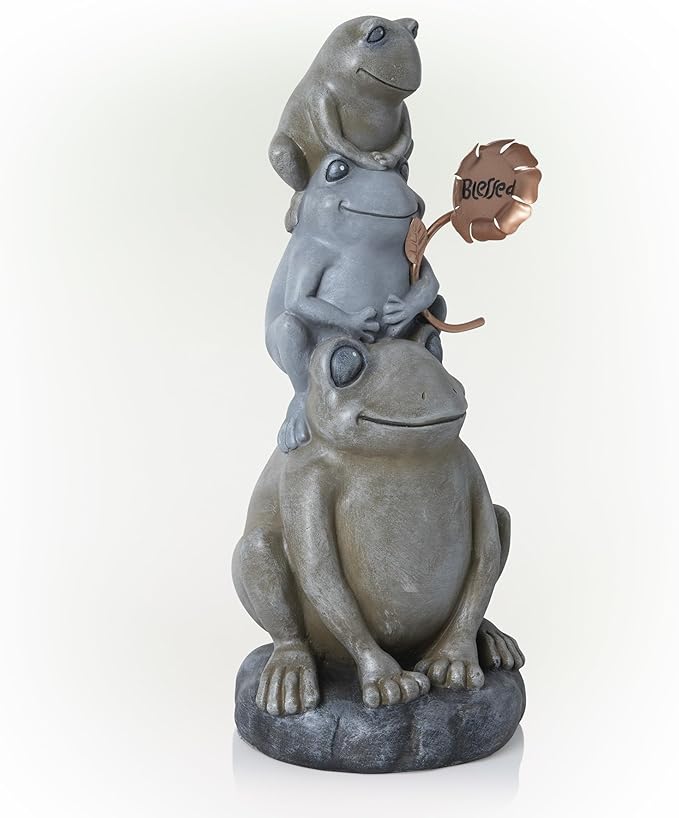 Alpine Corporation ZEN910 Stacked Frogs Outdoor Statue Weatherproof Garden Sculpture, 18" Tall, Gray