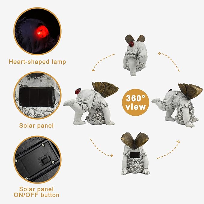 Fairies for Fairy Garden Solar Decor - Fairy Figurines Resin Outdoor Statues Ornaments with Light up Ladybug for Patio,Lawn,Yard,Porch,Outside Angel Gifts