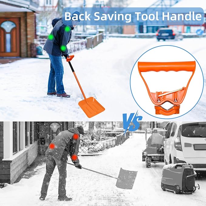 Snow Shovel, 69 Inch Adjustable Handle Snow Shovel for Driveway Large Capacity Shovel with Ergonomic Back-Saving Tool Handle for Car Emergency Camping Garden, Orange
