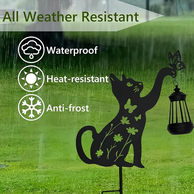 Metal Black Cat Christmas Decorations Outdoor Solar Lights Outdoor Garden Stakes Decorations Lawn Ornament Yard Art Gifts for Women Men Cat Lovers Gifts(1pc)