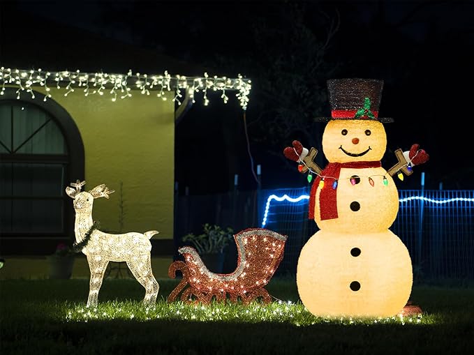 5ft Lighted Pop-Up Snowman, Large Outdoor Christmas Snowman Decoration with 200 LED Lights, Hat, Scarf, Multicolored Lights, for Christmas Yard and Outdoor Display (Batteries Not Included)