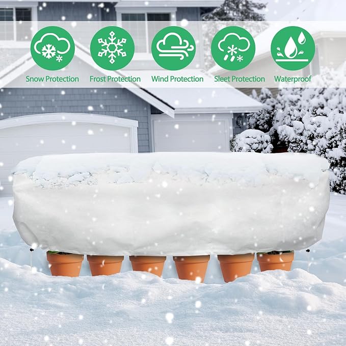 Plant Covers Freeze Protection, 2 Pack 6.1 x 3 x 1.6 ft Rectangular Raised Garden Bed Cover with Drawstring, 2.47oz/yd² Large Garden Box Frost Blankets Reusable Frost Cloth for Winter Outdoor Plants