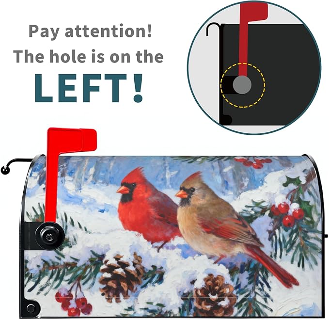 Winter Christmas Cardinal Mailbox Covers Magnetic Standard Size Pinecone Holly Twig Bird Snow Scene Holiday Outdoor Decorative Seasonal Letter Box Cases for Home Garden Outside Decor, 21x18 Inch