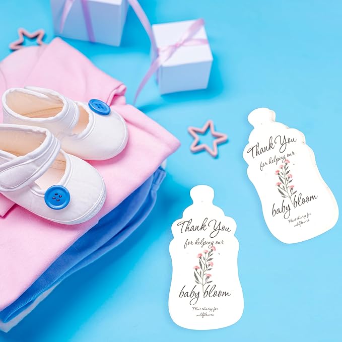 Baby Bottle Shaped Seed Paper – 5Pcs Pink Baby Shower Favors for Guests with Wildflower Seeds, Writable & Plantable, Gender Reveal, Birthday Gifts for Guest