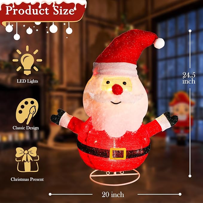Lighted Christmas Santa Claus Outdoor Decorations Collapsible Santa Claus with LED Lights Pre Lit Pop up Xmas Holiday Decor for Indoor Outdoor Home Yard Garden Lawn