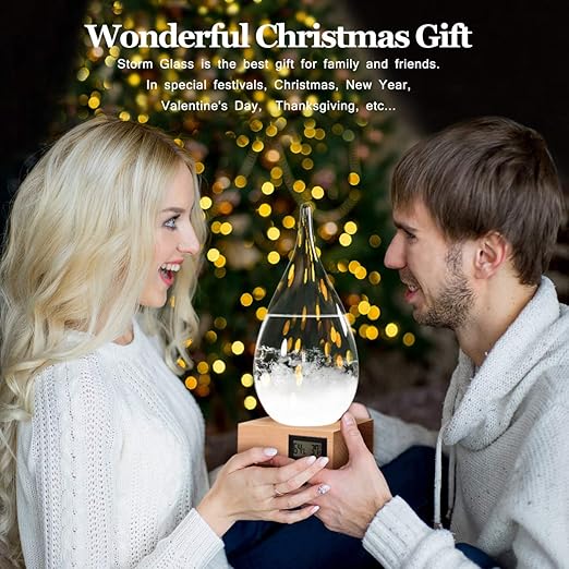 Storm Glass Weather Predictor, Glass Sphere with Wood Base, Christmas Decoration Snow Globe, Storm Glass Weather Forecast Weather Station