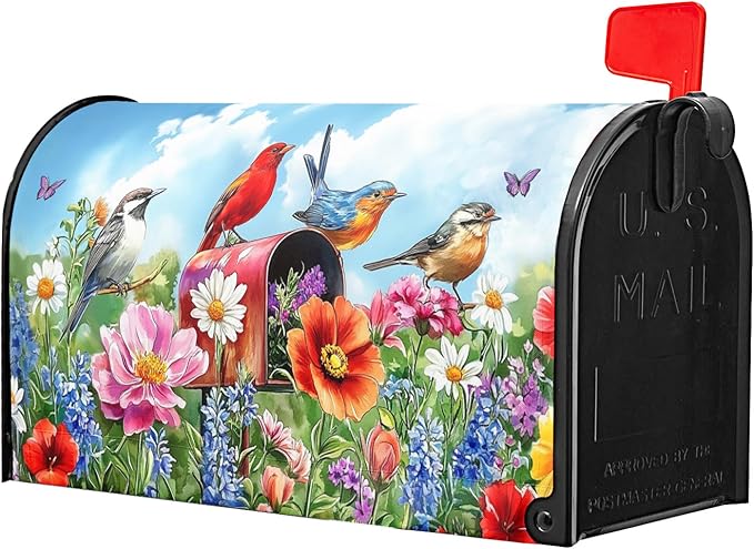 Floral Magnetic Mailbox Cover, Standard Size 21x25.5 Inch, Oxford Cloth, Post Mount, Multicolor