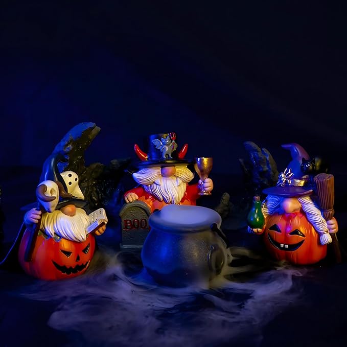 3PCS Halloween Gnomes Figurines Decor Pumpkin Themed Handmade Resin Gnome Halloween Decor Vampire Wizard Witch Gnomes Gifts for Women Home Decor Statue for Tier Tray (Pumpkin)